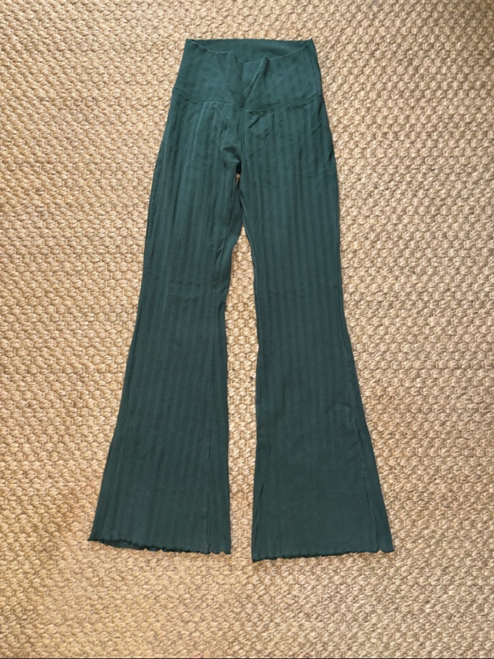 aerie Ribbed High-Waist Flare Pants in Green